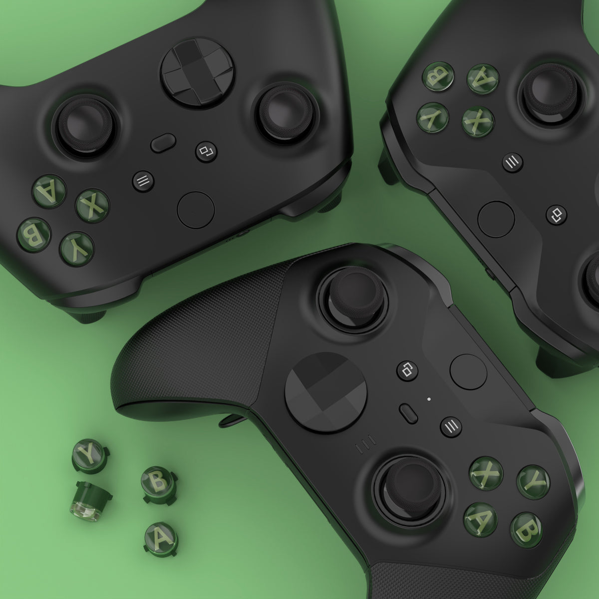 eXtremeRate Three-Tone ABXY Action Buttons with Classic Symbols for Xbox Series X/S Controller & Xbox One X/S & Xbox One Elite V1/V2 Controller - Deep Pine Green & Clear & Bamboo Green