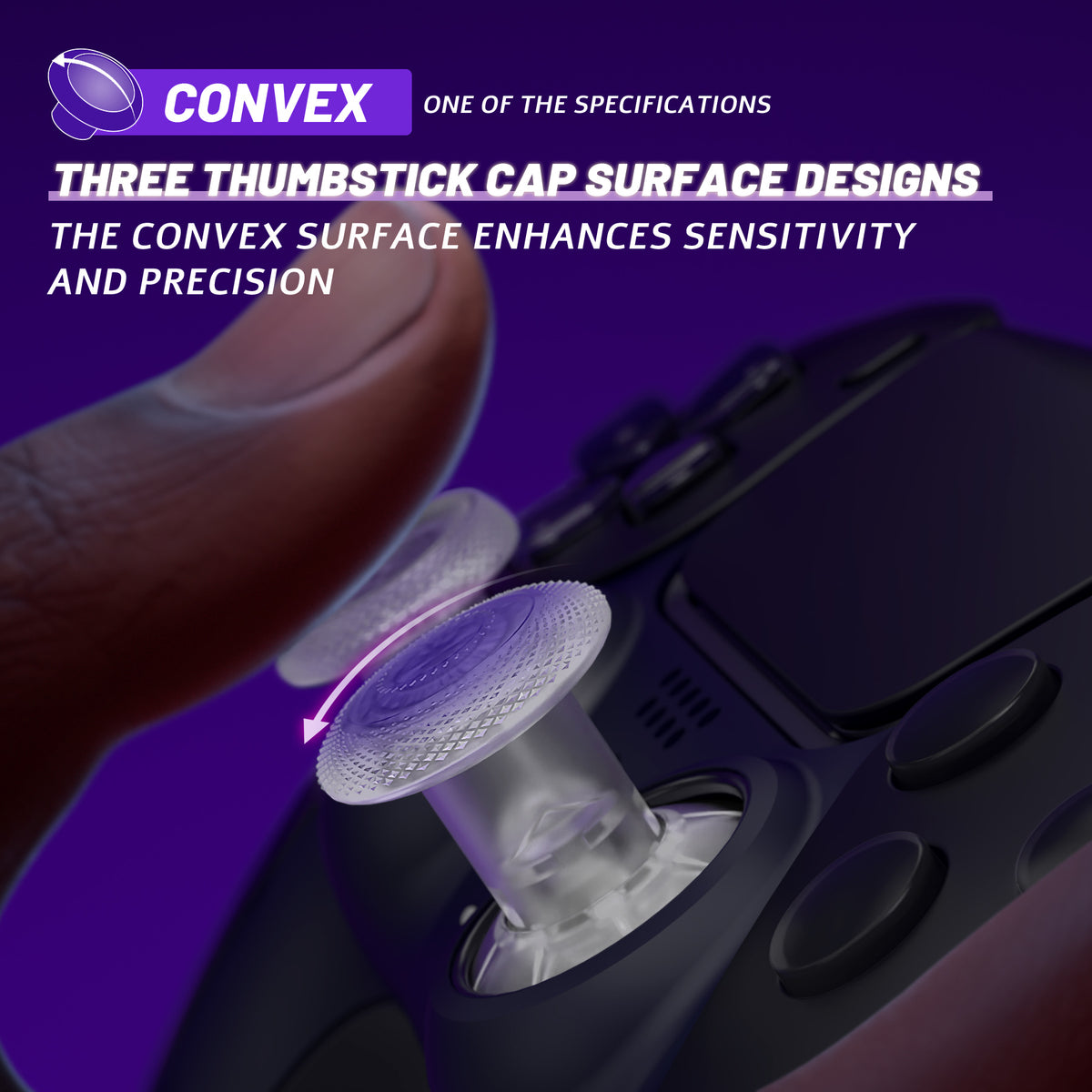 eXtremeRate ThumbsGear V3 Interchangeable Ergonomic Thumbstick for PS5 Edge & PS5 & PS4 Controller - Clear