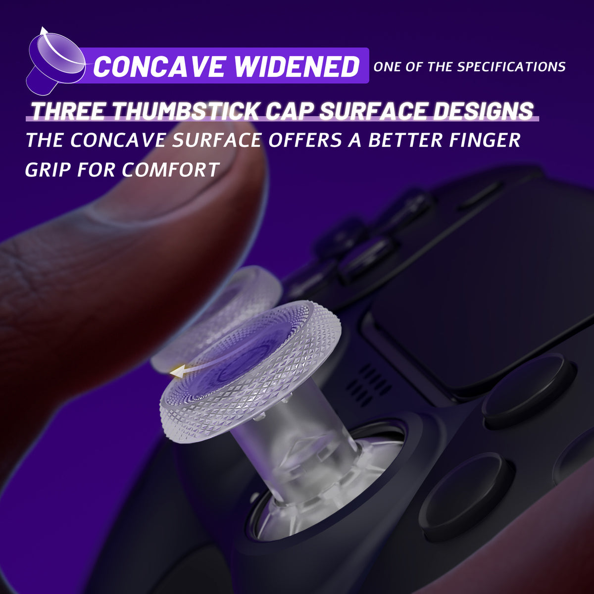 eXtremeRate ThumbsGear V3 Interchangeable Ergonomic Thumbstick for PS5 Edge & PS5 & PS4 Controller - Clear