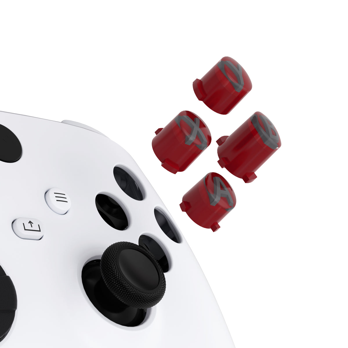 eXtremeRate Three-Tone ABXY Action Buttons with Classic Symbols for Xbox Series X/S Controller & Xbox One X/S & Xbox One Elite V1/V2 Controller - Carmine Red & Clear & Classic Gray