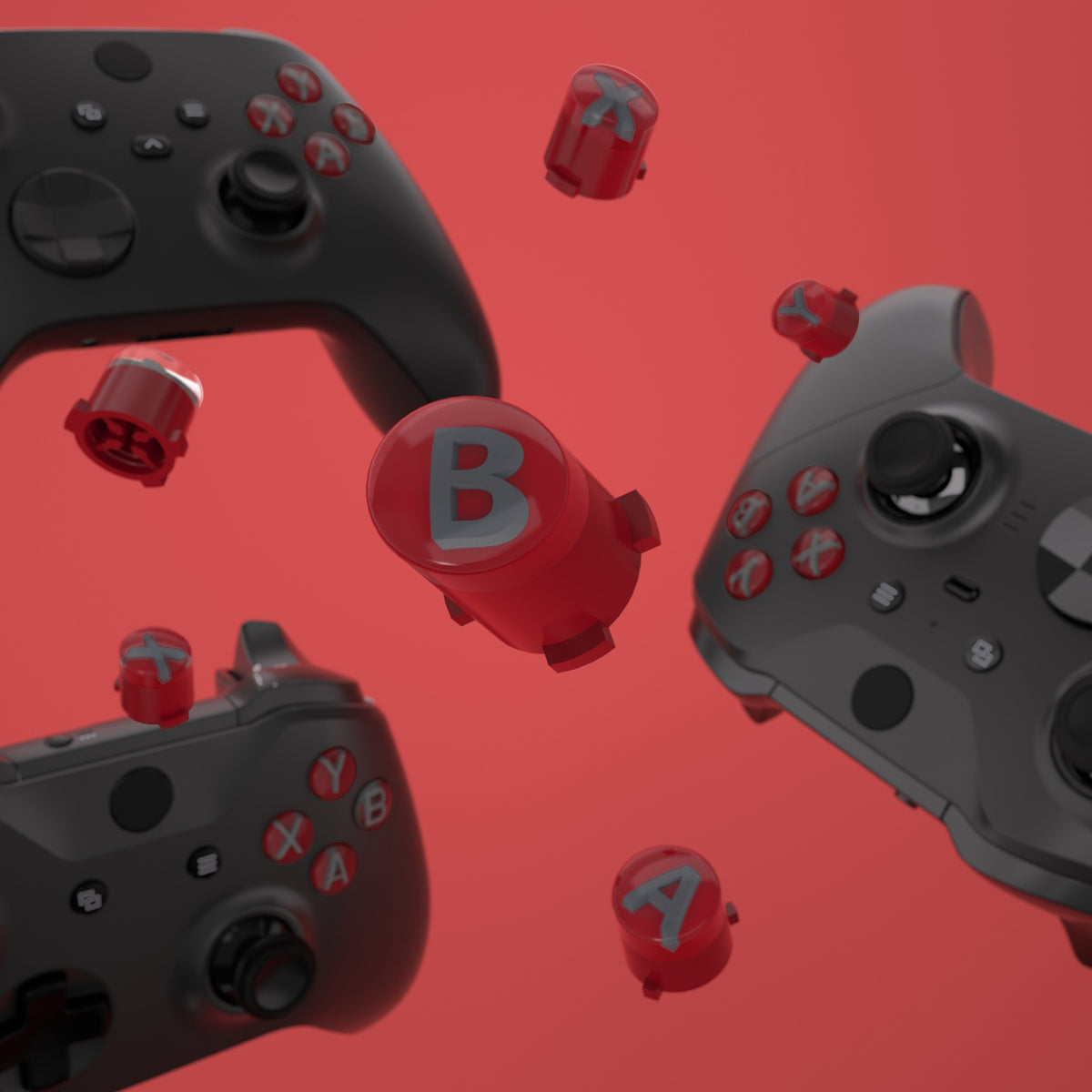 eXtremeRate Three-Tone ABXY Action Buttons with Classic Symbols for Xbox Series X/S Controller & Xbox One X/S & Xbox One Elite V1/V2 Controller - Carmine Red & Clear & Classic Gray