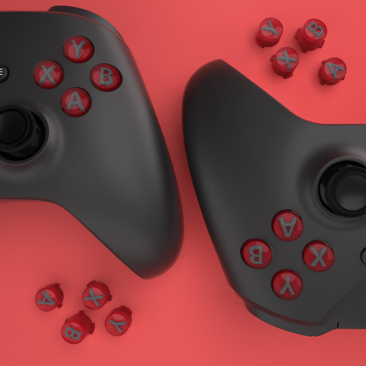 eXtremeRate Three-Tone ABXY Action Buttons with Classic Symbols for Xbox Series X/S Controller & Xbox One X/S & Xbox One Elite V1/V2 Controller - Carmine Red & Clear & Classic Gray