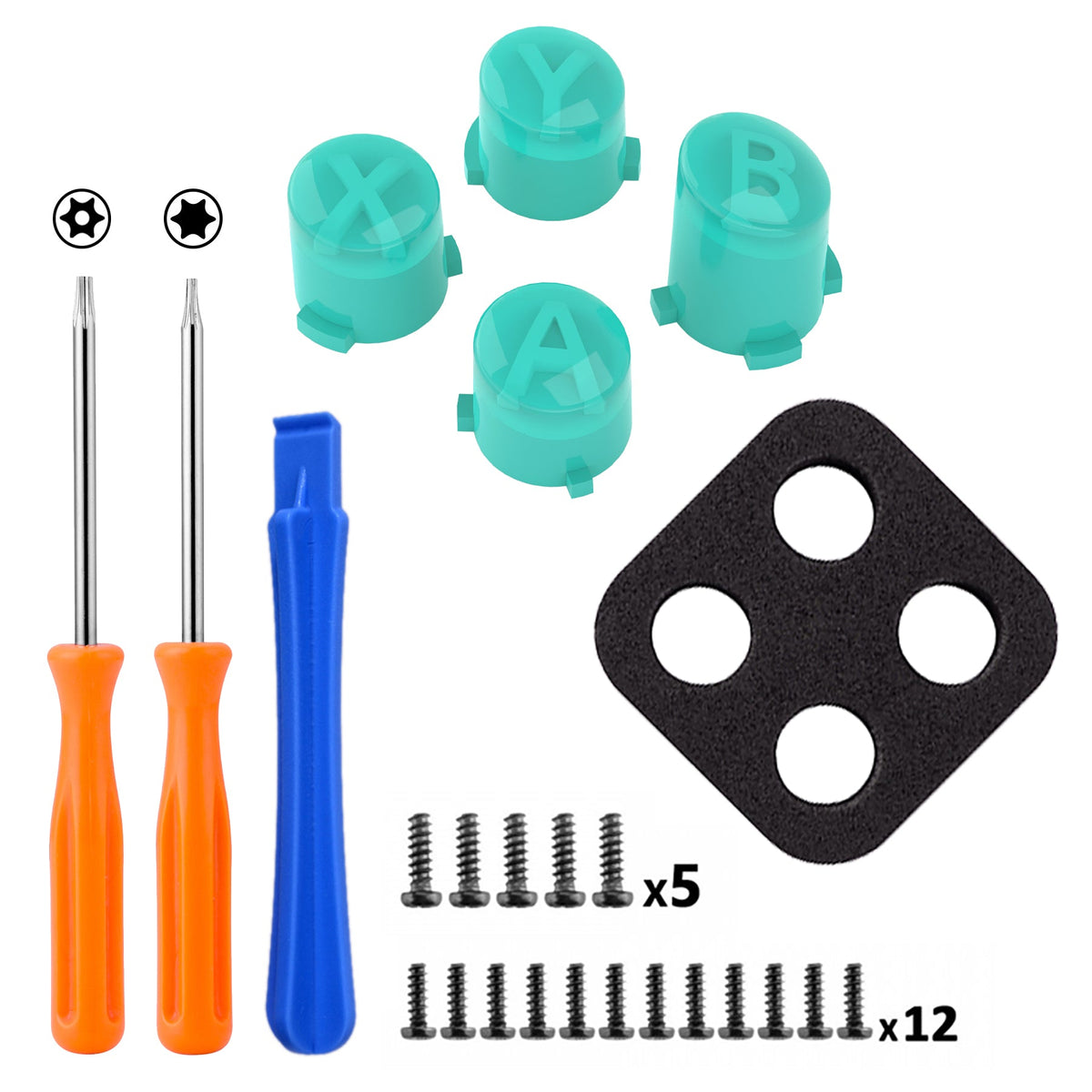 eXtremeRate Two-Tone ABXY Action Buttons with Classic Symbols for Xbox Series X/S Controller & Xbox One X/S & Xbox One Elite V1/V2 Controller - Teal Green & Clear eXtremeRate