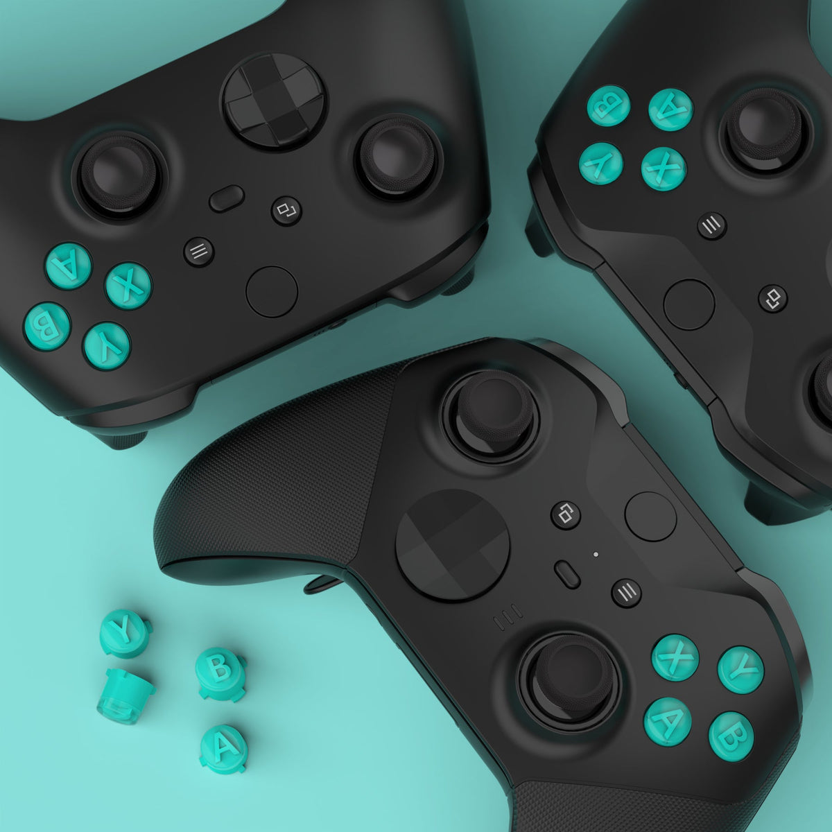 eXtremeRate Two-Tone ABXY Action Buttons with Classic Symbols for Xbox Series X/S Controller & Xbox One X/S & Xbox One Elite V1/V2 Controller - Teal Green & Clear eXtremeRate