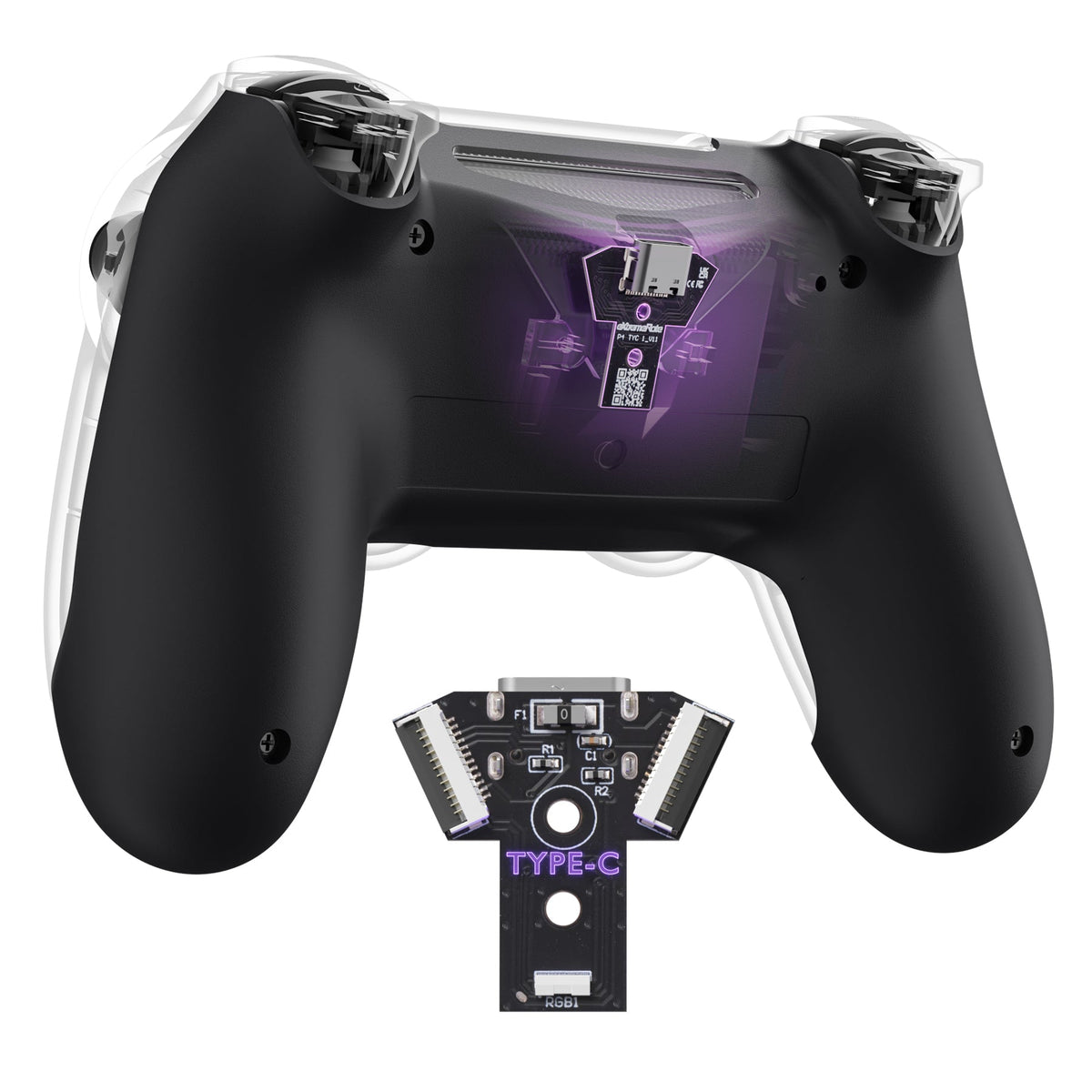 eXtremeRate Type-C Version Replacement Bottom Shell Compatible with PS4 Controller JDM-040/050/055 Models - Black eXtremeRate