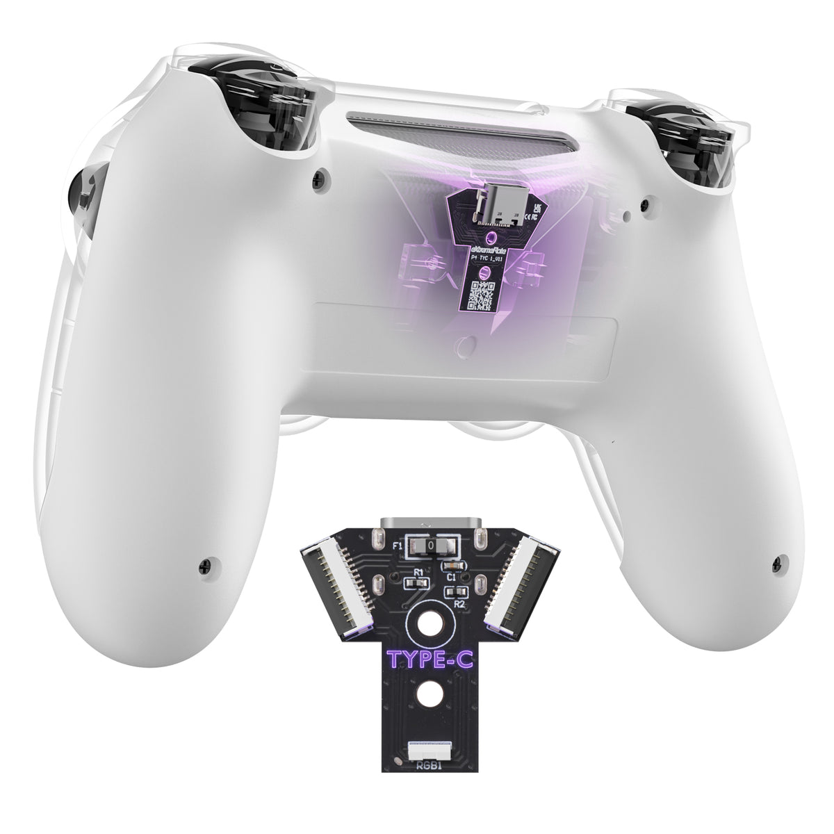 eXtremeRate Type-C Version Replacement Bottom Shell Compatible with PS4 Controller JDM-040/050/055 Models - White