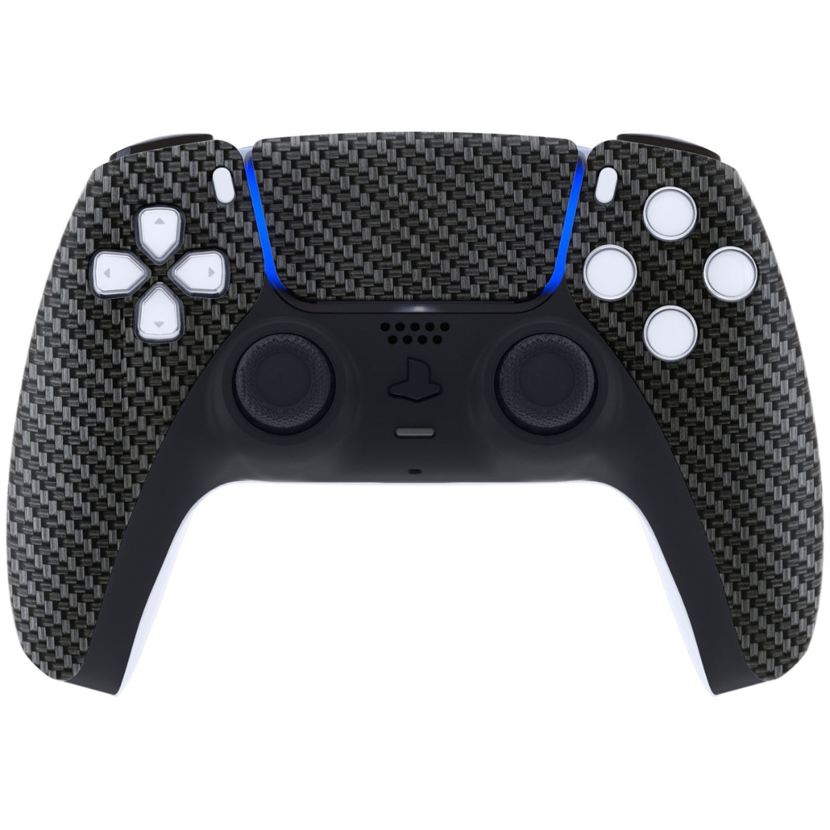 eXtremeRate Replacement Front Housing Shell with Touchpad Compatible with PS5 Controller BDM-010/020/030/040/050 - Black Silver Carbon Fiber