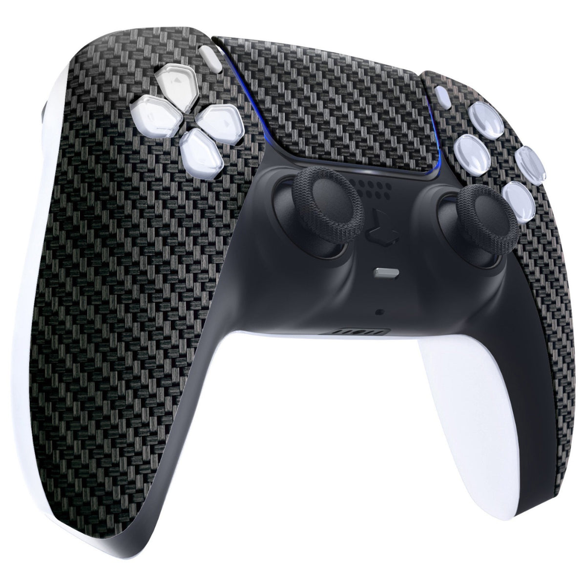 eXtremeRate Replacement Front Housing Shell with Touchpad Compatible with PS5 Controller BDM-010/020/030/040/050 - Black Silver Carbon Fiber
