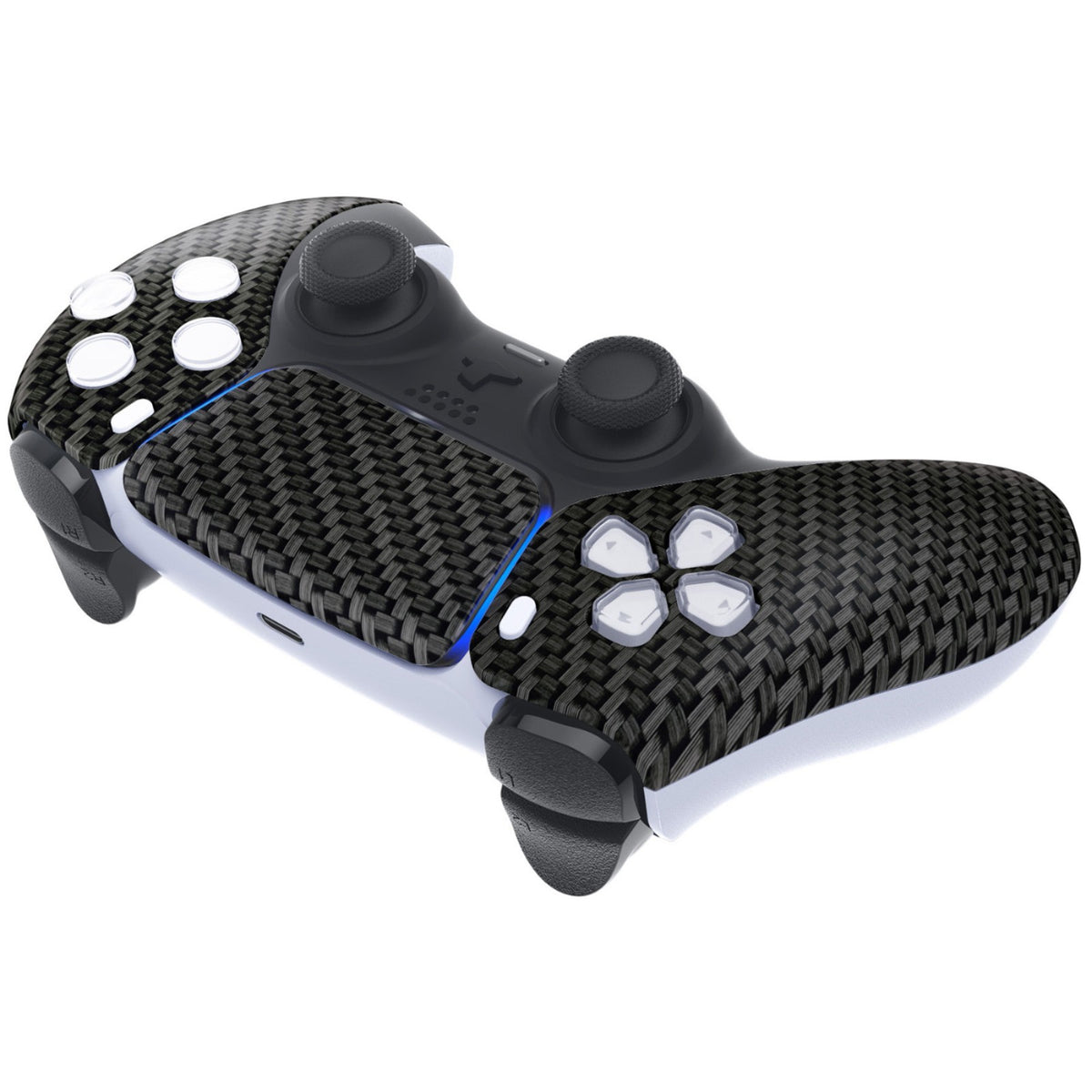 eXtremeRate Replacement Front Housing Shell with Touchpad Compatible with PS5 Controller BDM-010/020/030/040/050 - Black Silver Carbon Fiber