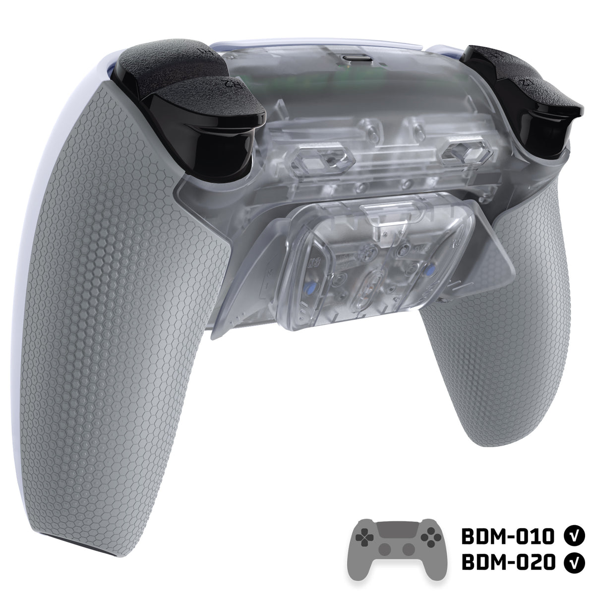 eXtremeRate RISE4 Plus MAX Back Paddles Kit with Clicky Trigger Stops & Rubberized Grip for PS5 Controller BDM-010/020 - Clear & Gray
