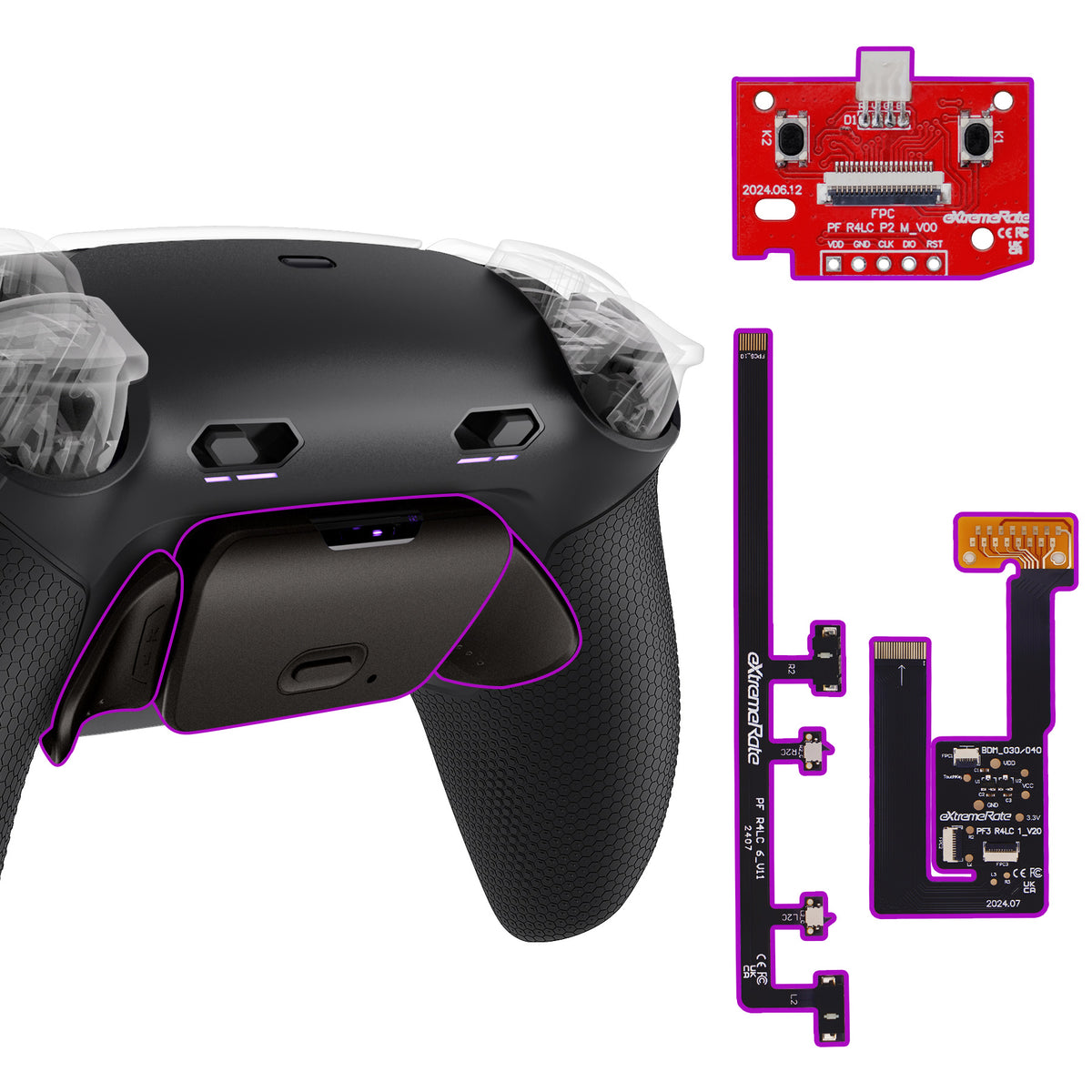 eXtremeRate Real Metal Buttons (RMB) Version RISE Plus MAX Back Paddles Kit with Clicky Trigger Stops & Rubberized Grip for PS5 Controller BDM-030/040/050 - Black
