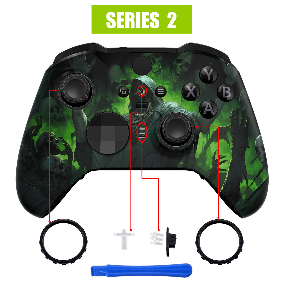 eXtremeRate Replacement Front Housing Shell Case with Accent Rings for Xbox One Elite Series 2 & Elite 2 Core Controller (Model 1797) - Dark Carnival
