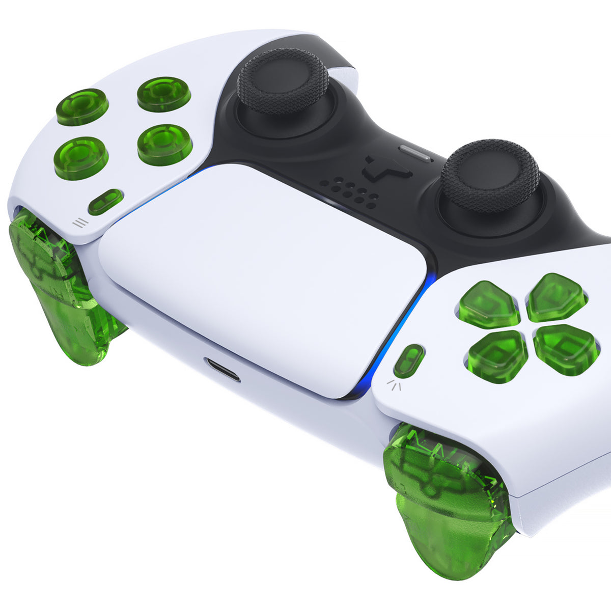 eXtremeRate Replacement Full Set Buttons Compatible with PS5 Controller BDM-010/020 - Clear Green