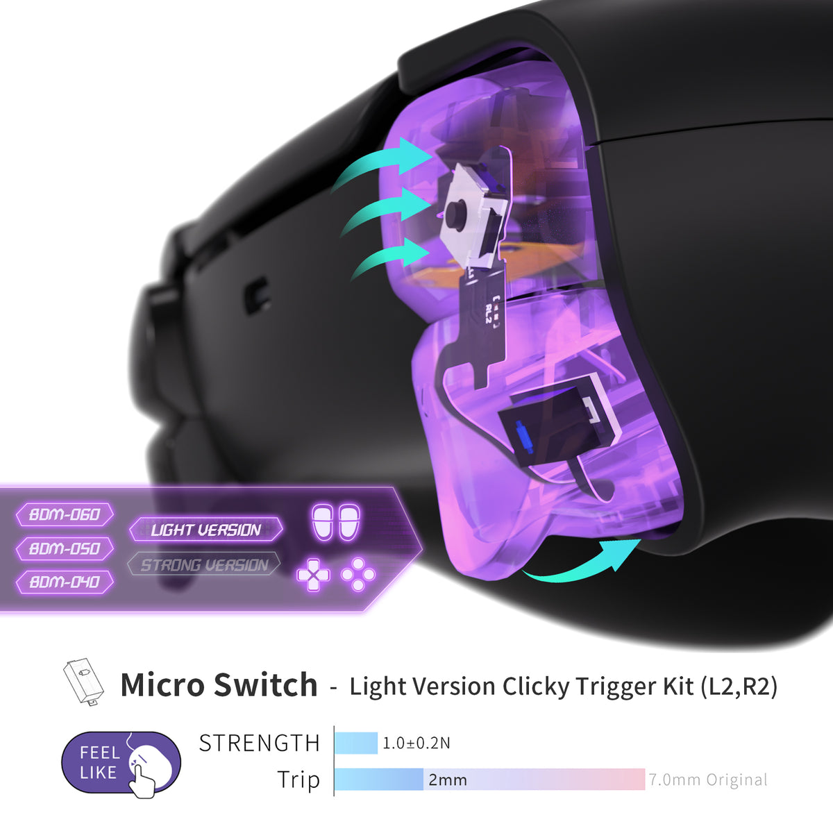 eXtremeRate Whole Set - Light Version Clicky Kit V2 for PS5 Controller BDM-040/050/060 Shoulder Face Buttons, Micro Switch L2R2 Clicky Hair Trigger Kit and Tactile L1R1 Face Buttons Mouse Click for PS5 Controller