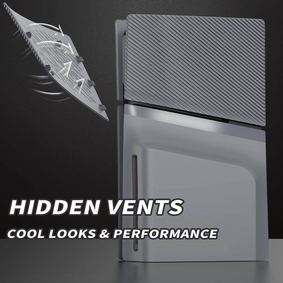 eXtremeRate eXcover Replacement Top Bottom Cover Side Panel with Cooling Vent for PS5 Slim Disc Edition Console - New Hope Gray