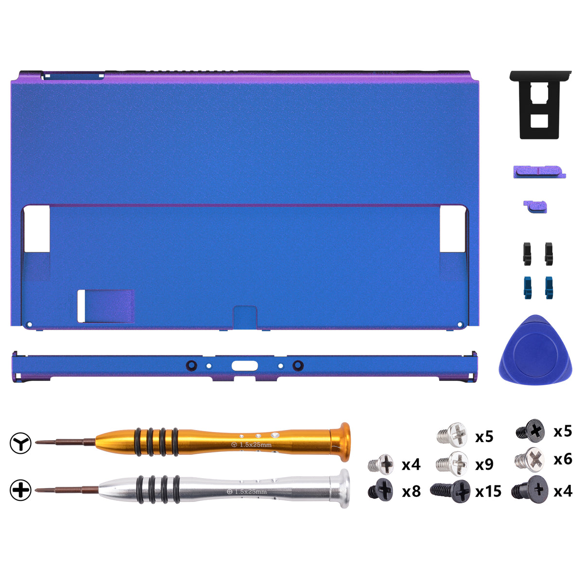 eXtremeRate Retail Chameleon Purple Blue Soft Touch Console Back Plate DIY Replacement Housing Shell Case for Nintendo Switch OLED Console – JoyCon Shell & Kickstand NOT Included - BNSOP3001