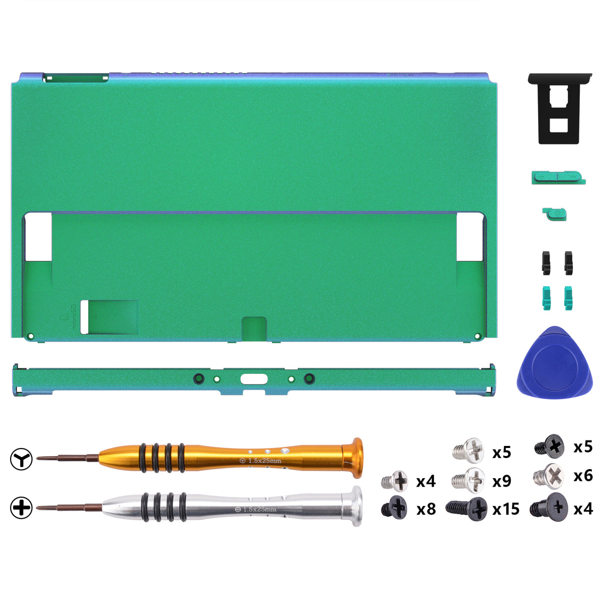 eXtremeRate Retail Chameleon Green Purple Soft Touch Console Back Plate DIY Replacement Housing Shell Case for Nintendo Switch OLED Console – JoyCon Shell & Kickstand NOT Included - BNSOP3002