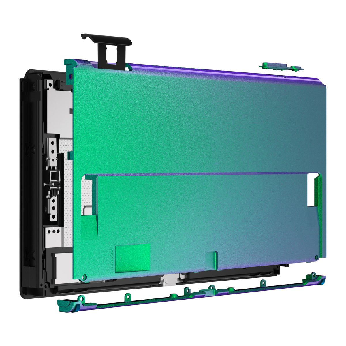 eXtremeRate Retail Chameleon Green Purple Soft Touch Console Back Plate DIY Replacement Housing Shell Case for Nintendo Switch OLED Console – JoyCon Shell & Kickstand NOT Included - BNSOP3002