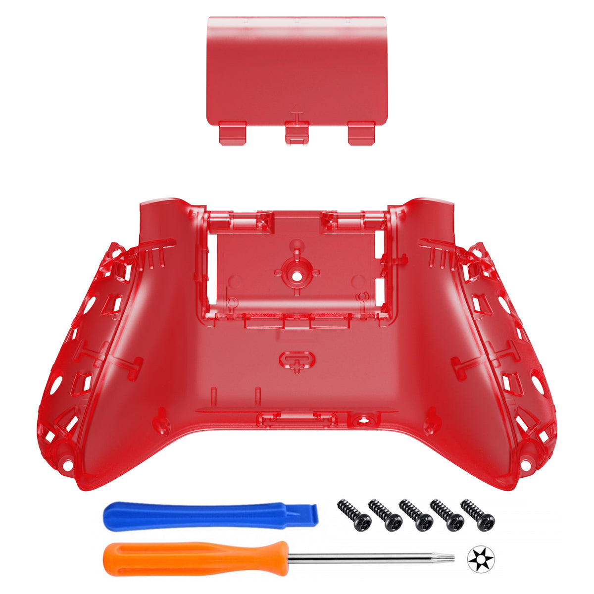 eXtremeRate Retail Clear Red Custom Bottom Shell with Battery Cover for Xbox Series S/X Controller, DIY Replacement Backplate Cover for Xbox Core Controller Model 1914 - Controller & Side Rails NOT Included - BX3M502