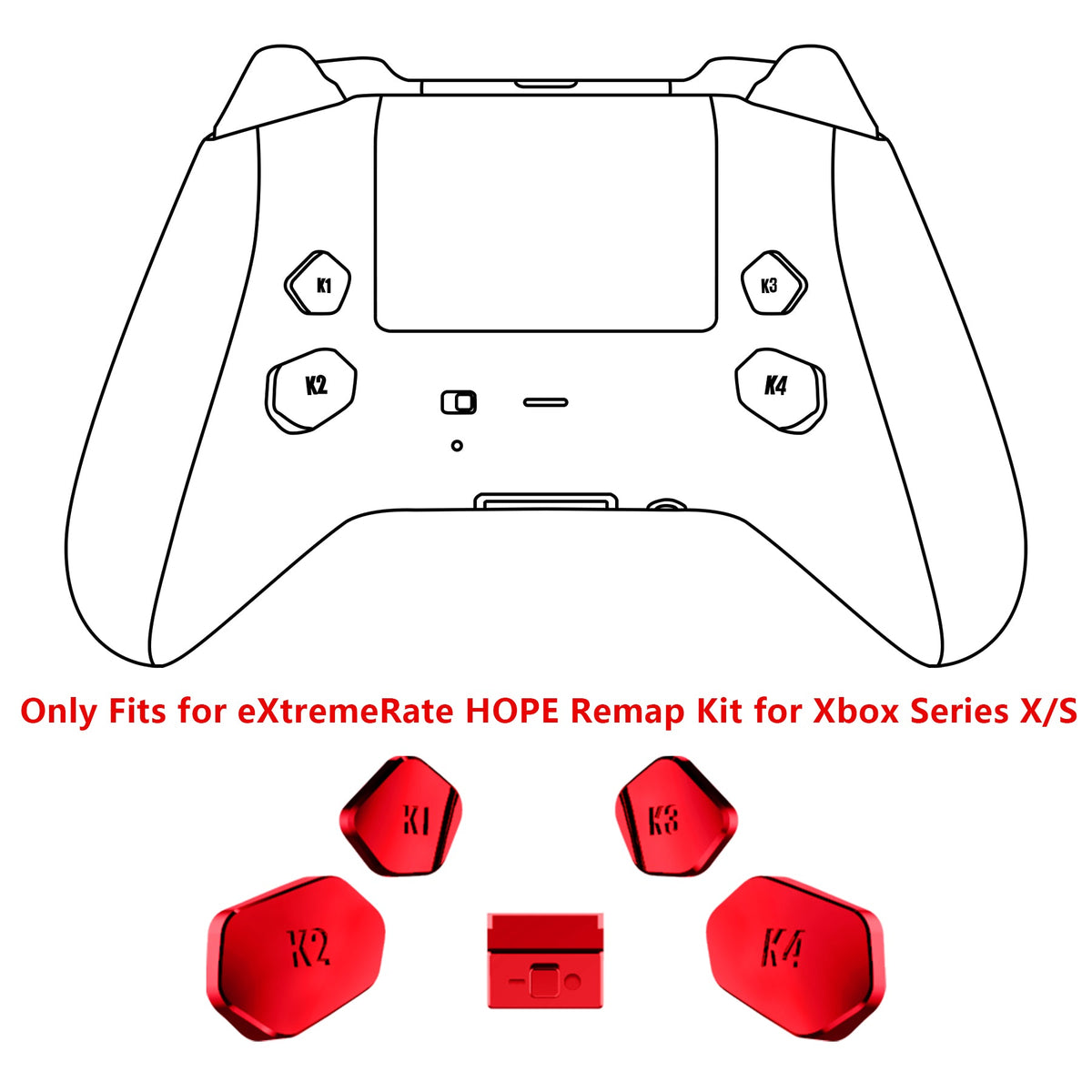 eXtremeRate Retail Chrome Red Replacement Redesigned K1 K2 K3 K4 Back Buttons Paddles & Toggle Switch for Xbox Series X/S Controller eXtremerate Hope Remap Kit - Controller & Hope Remap Board NOT Included - DX3D4003