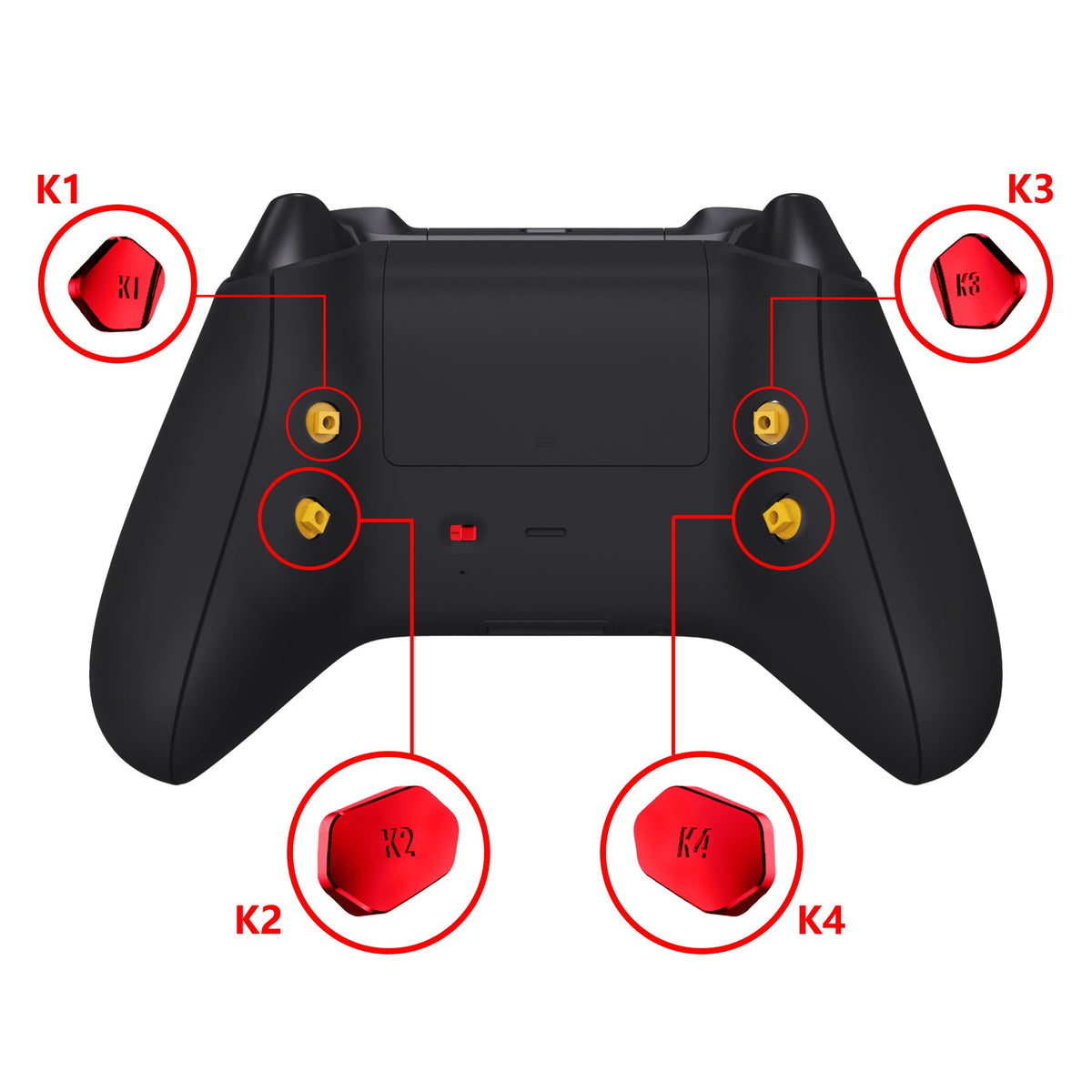 eXtremeRate Retail Chrome Red Replacement Redesigned K1 K2 K3 K4 Back Buttons Paddles & Toggle Switch for Xbox Series X/S Controller eXtremerate Hope Remap Kit - Controller & Hope Remap Board NOT Included - DX3D4003