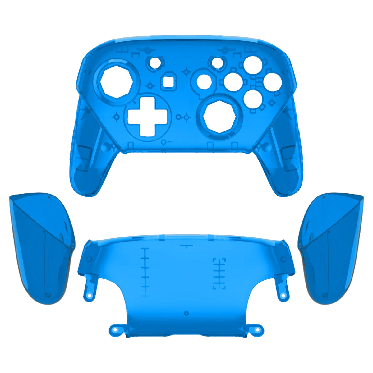 eXtremeRate Retail Clear Blue Octagonal Gated Sticks Faceplate Backplate Handles, DIY Replacement Grip Housing Shell Cover for NS Switch Pro Controller - Controller NOT Included - FRE616