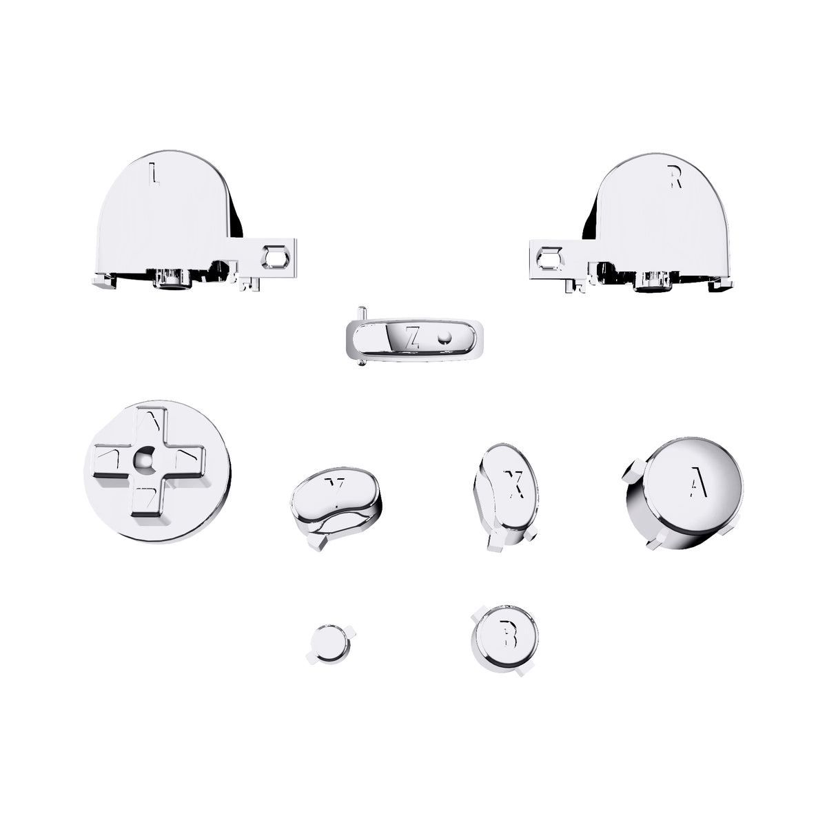 eXtremeRate Retail Chrome Silver Repair ABXY D-pad Z L R Keys for Nintendo GameCube Controller, DIY Replacement Full Set Buttons Thumbsticks & Tools for Nintendo GameCube Controller - Controller NOT Included - GCNJ3002