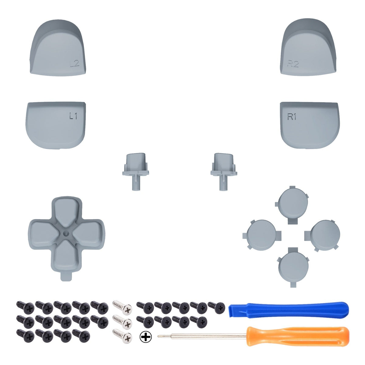 eXtremeRate Retail Replacement D-pad R1 L1 R2 L2 Triggers Share Options Face Buttons, New Hope Gray Full Set Buttons Compatible with ps5 Controller BDM-010 & BDM-020 - JPF1037G2