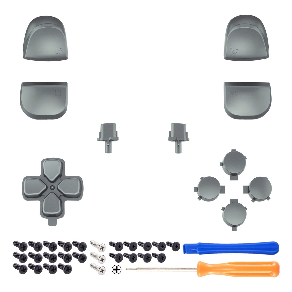 eXtremeRate Retail Replacement D-pad R1 L1 R2 L2 Triggers Share Options Face Buttons, Metallic Steel Gray Full Set Buttons Compatible with ps5 Controller BDM-010 & BDM-020 - JPF1039G2