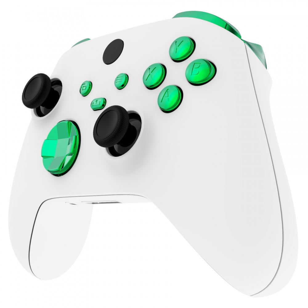 eXtremeRate Retail Chrome Green Replacement Buttons for Xbox Series S & Xbox Series X Controller, LB RB LT RT Bumpers Triggers D-pad ABXY Start Back Sync Share Keys for Xbox Series X/S Controller  - JX3206