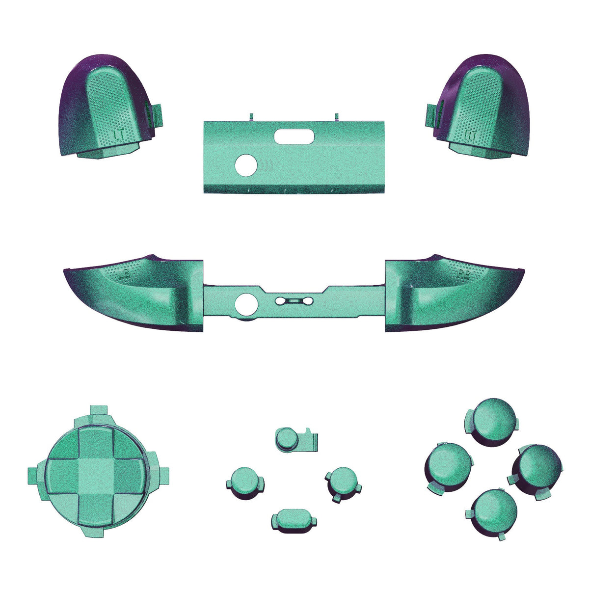 eXtremeRate Retail No Letter Imprint Custom Full Set Buttons for Xbox Series X/S Controller, Chameleon Green Purple Replacement Accessories Bumpers Triggers Dpad ABXY Buttons for Xbox Series X/S, Xbox Core Controller - JX3502