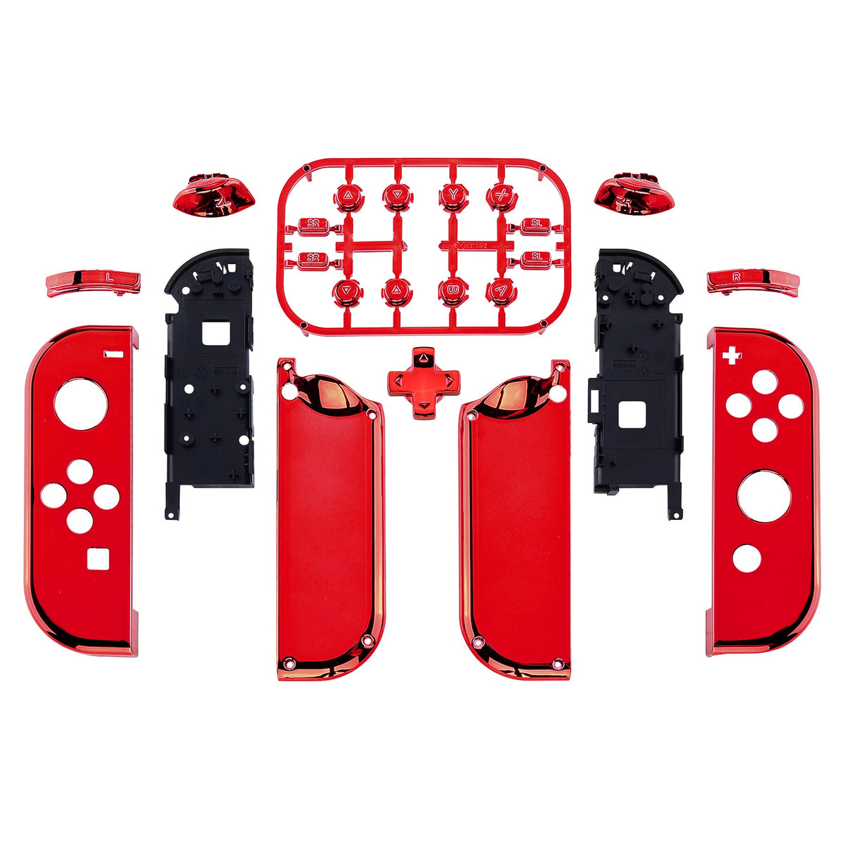 eXtremeRate Retail Chrome Red Joycon Handheld Controller Housing (D-Pad Version) with Full Set Buttons, DIY Replacement Shell Case for NS Switch JoyCon & OLED JoyCon - Console Shell NOT Included- JZD403