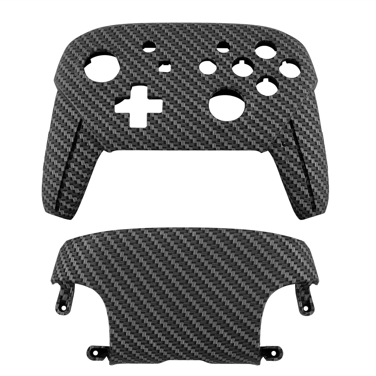 eXtremeRate Retail Black Silver Carbon Fiber Patterned Soft Touch Faceplate and Backplate Replacement Shell Housing Case for NS Switch Pro Controller - MRS202