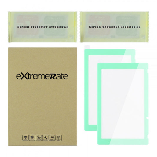 eXtremeRate Retail 2 Pack Mint Green Border Transparent HD Clear Saver Protector Film, Tempered Glass Screen Protector for Nintendo Switch [Anti-Scratch, Anti-Fingerprint, Shatterproof, Bubble-Free] - NSPJ0706