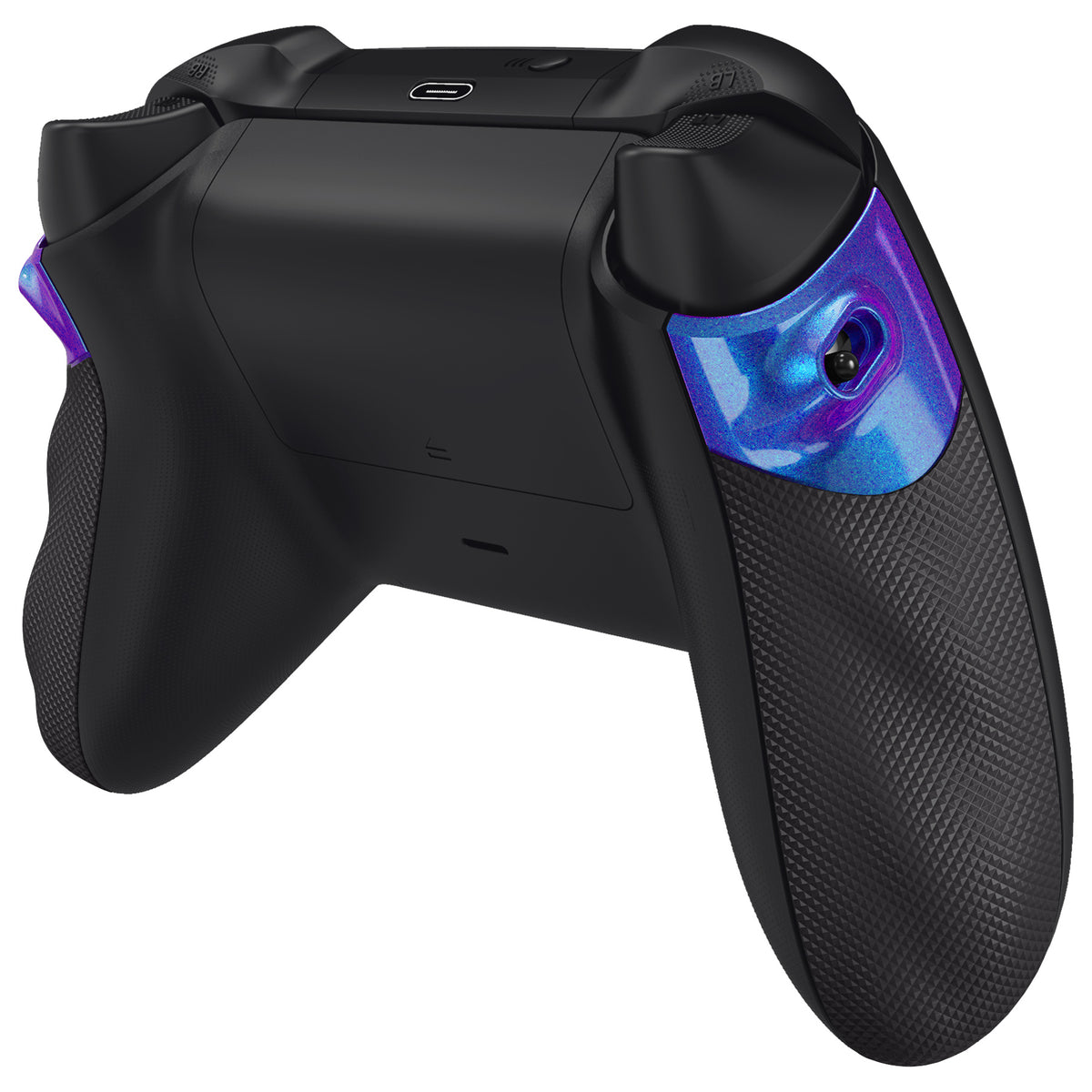 eXtremeRate Retail FLEXOR Rubberized Side Rails Grips Trigger Stop Kit for Xbox Series X/S Controller, Ergonomic Trigger Stopper Handle Grips for Xbox Core Controller – Diamond Textured Chameleon Purple Blue - PX3Q3002