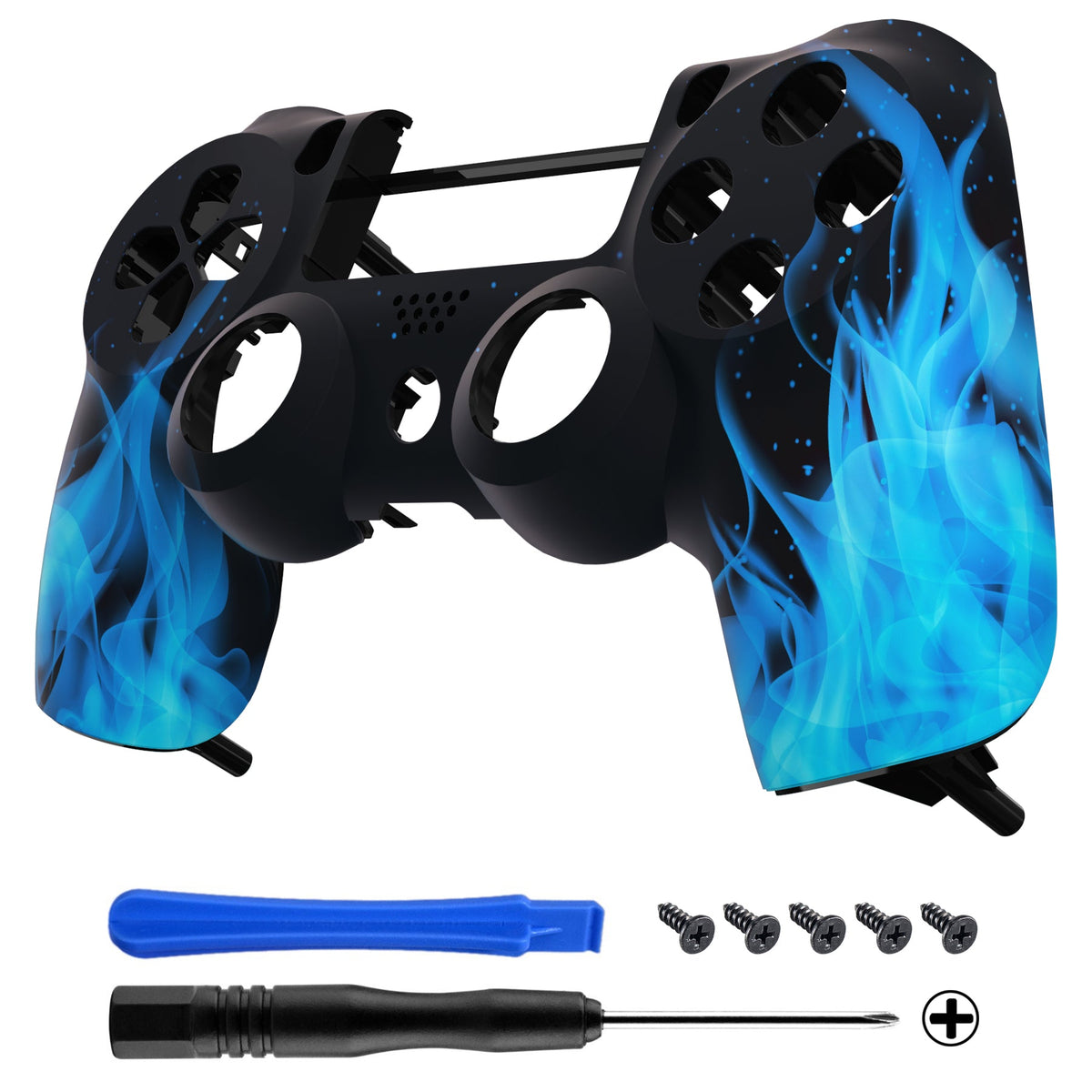 eXtremeRate Retail Blue Fire Flame Front Housing Shell Faceplate for ps4 Slim Pro Controller (CUH-ZCT2 JDM-040 JDM-050 JDM-055) - SP4FT06