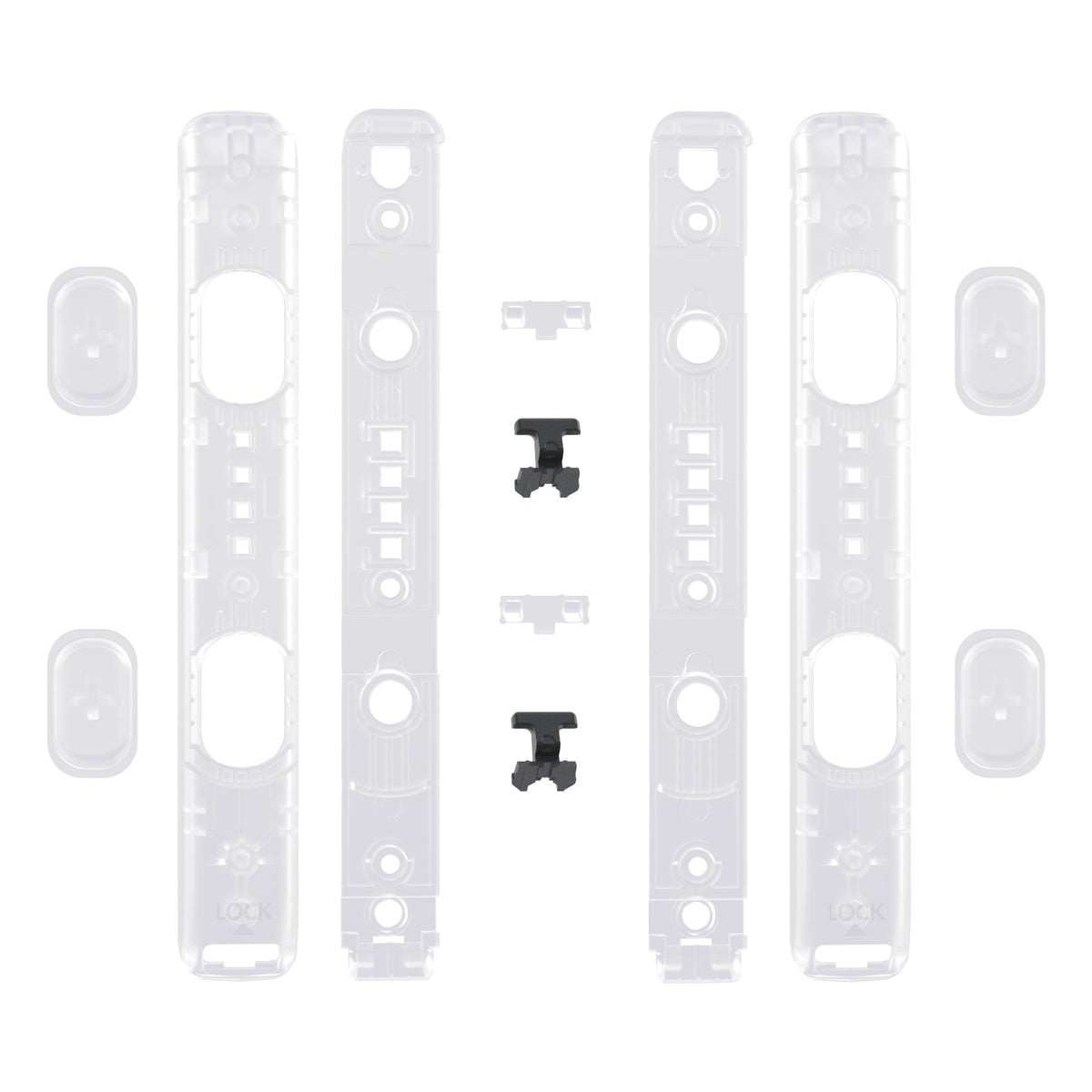 eXtremeRate Retail Clear Replacement shell for NS Switch Joycon Strap, Custom Joy-Con Wrist Strap Housing Buttons for NS Switch - 2 Pack - UEM501