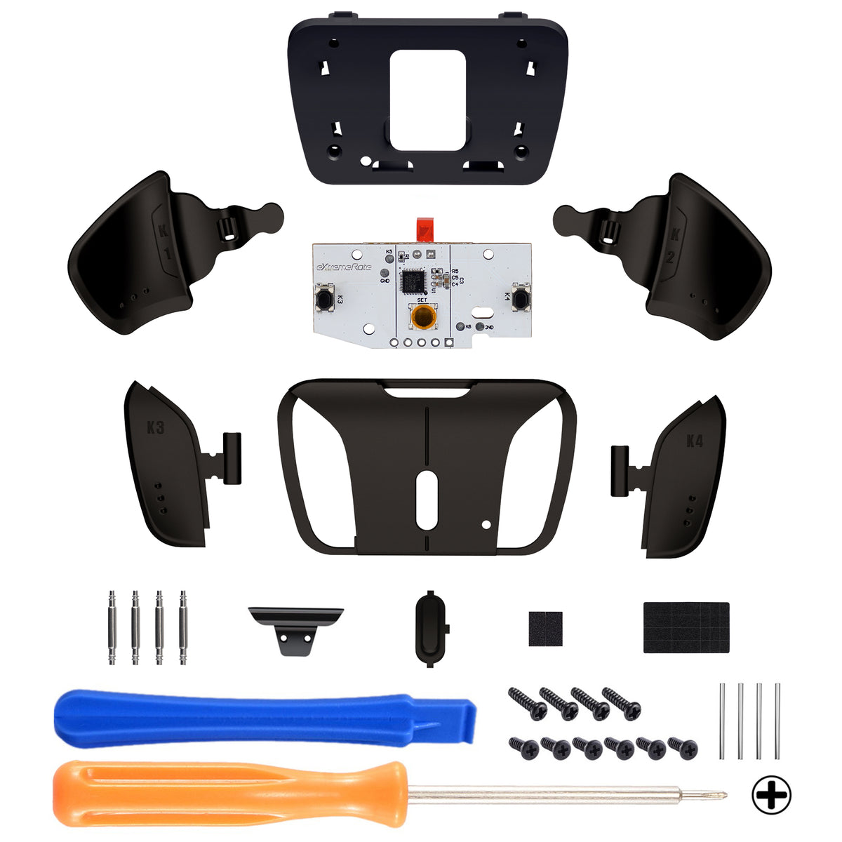 eXtremeRate Retail Turn RISE & RISE4 to RISE4 RMB Kit – Black Real Metal Buttons (RMB) Version K1 K2 K3 K4 Back Buttons Housing & Remap PCB Board for PS5 Controller eXtremeRate RISE & RISE4 Remap kit - VPFJ7002