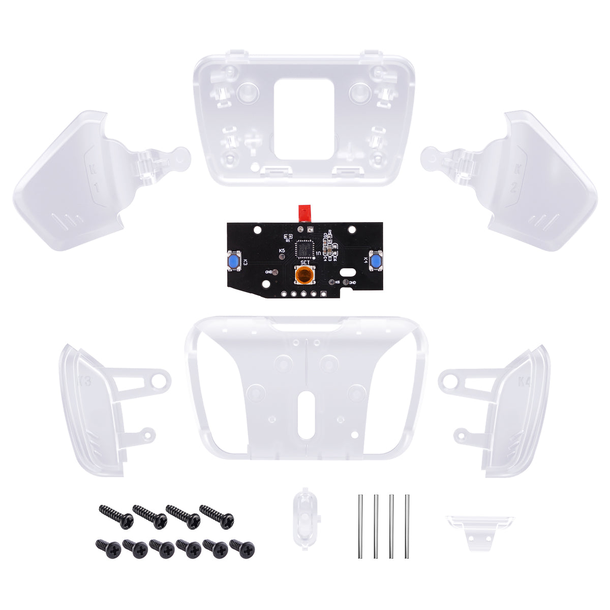 eXtremeRate Retail Turn RISE to RISE4 Kit - Redesigned Transparent Clear K1 K2 K3 K4 Back Buttons Housing & Remap PCB Board for ps5 Controller eXtremeRate RISE & RISE4 Remap kit - Controller & Other RISE Accessories NOT Included - VPFM5003P