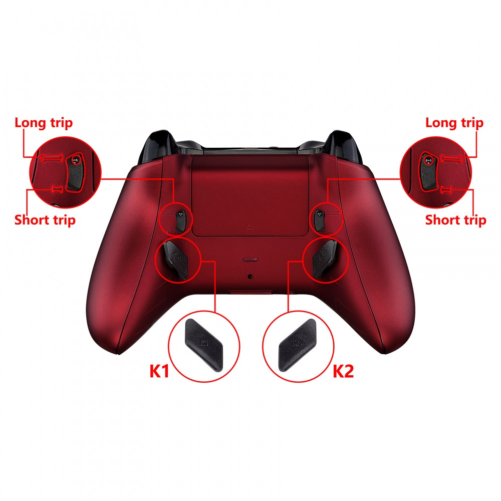 eXtremeRate Retail Soft Touch Scarlet Red Lofty Remappable Remap & Trigger Stop Kit, Redesigned Back Shell & Side Rails & Back Buttons & Trigger Lock for Xbox One S X Controller 1708 - X1RM010