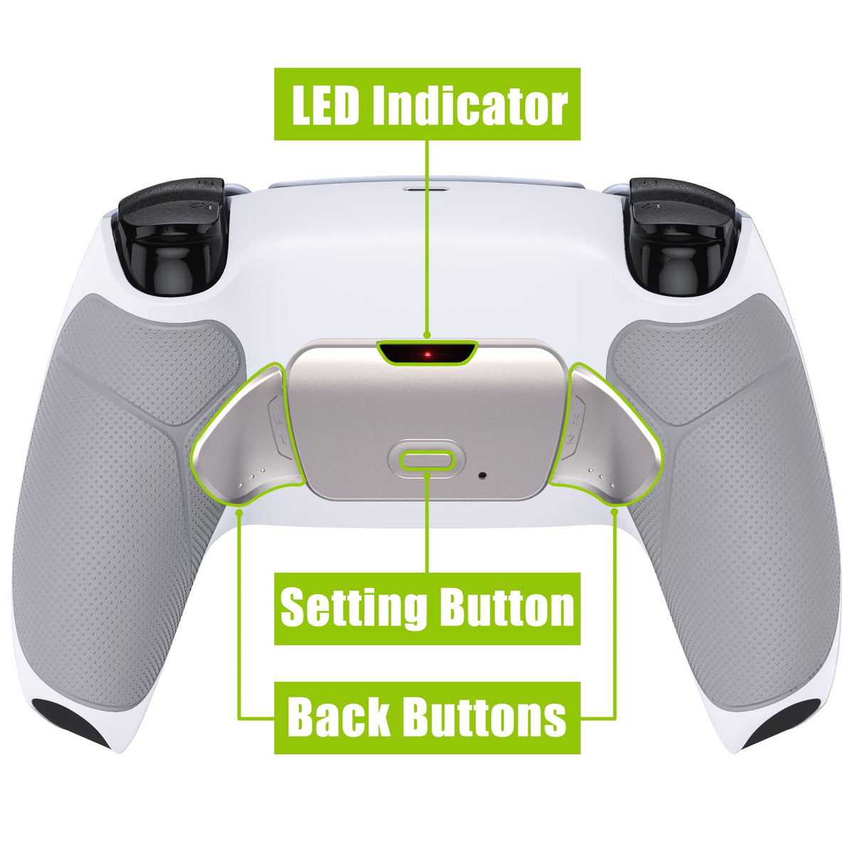 eXtremeRate Retail White Real Metal Buttons (RMB) Version RISE 2.0 Remap Kit with White Rubberized Grip Back Shell & Upgraded Remappable Back Buttons Attachment for PS5 Controller BDM-010 & BDM-020 - XPFJ7006
