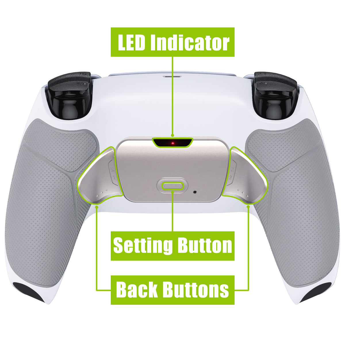 eXtremeRate Retail Silver Real Metal Buttons (RMB) Version RISE Remap Kit for PS5 Controller BDM-030 with Gray Rubberized Grip White Redesigned Back Shell, Upgraded Remappable Back Buttons Attachment for PS5 Controller - XPFJ7006G3