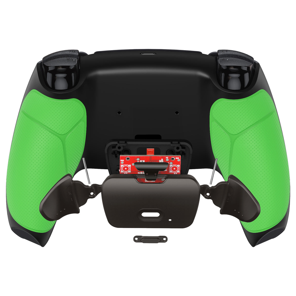 eXtremeRate Retail Black Real Metal Buttons (RMB) Version RISE 2.0 Remap Kit with Green Rubberized Grip Back Shell & Upgraded Remappable Back Buttons Attachment for PS5 Controller BDM-010 & BDM-020 - XPFJ7008