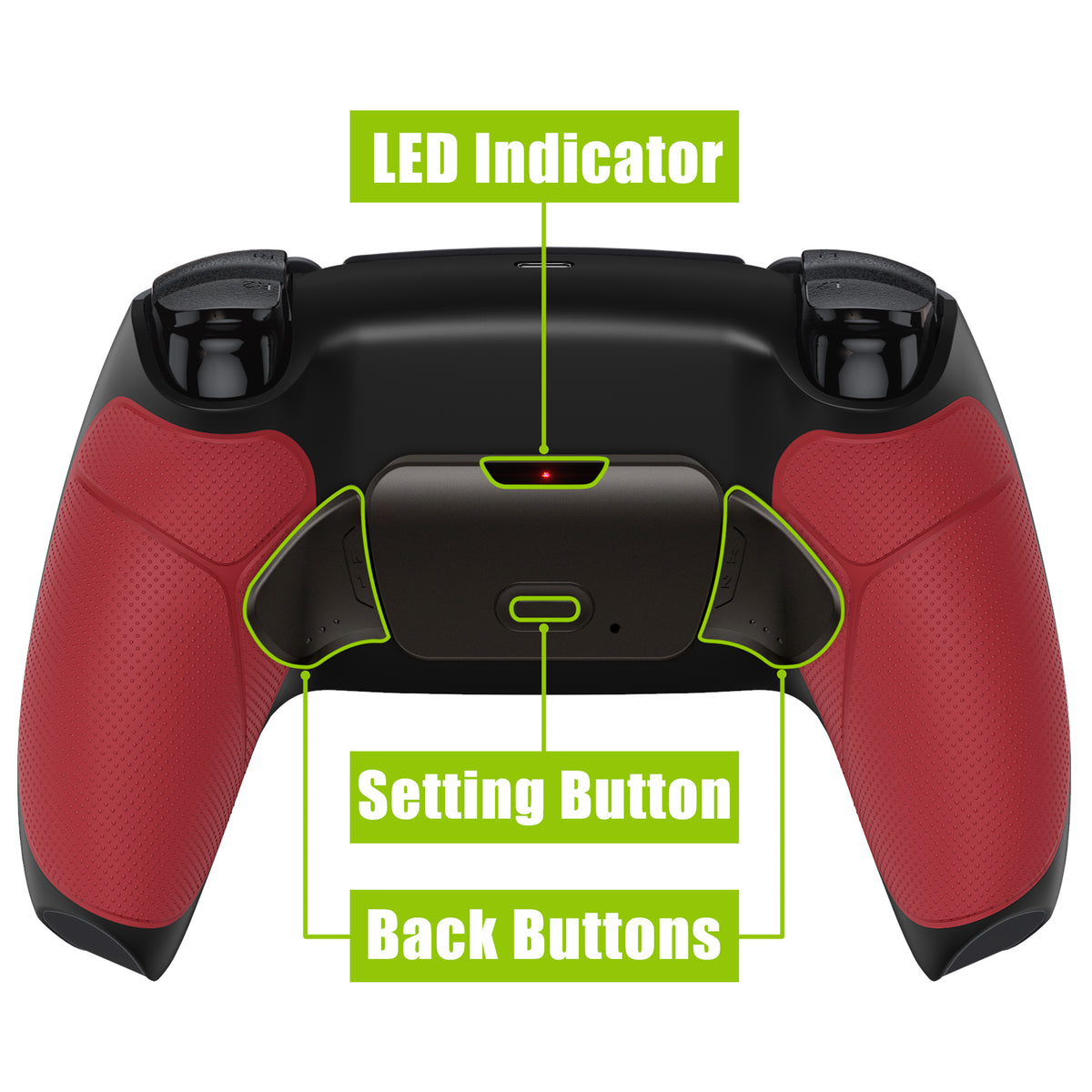 eXtremeRate Retail Black Real Metal Buttons (RMB) Version RISE 2.0 Remap Kit with Red Rubberized Grip Back Shell & Upgraded Remappable Back Buttons Attachment for PS5 Controller BDM-010 & BDM-020 - XPFJ7009