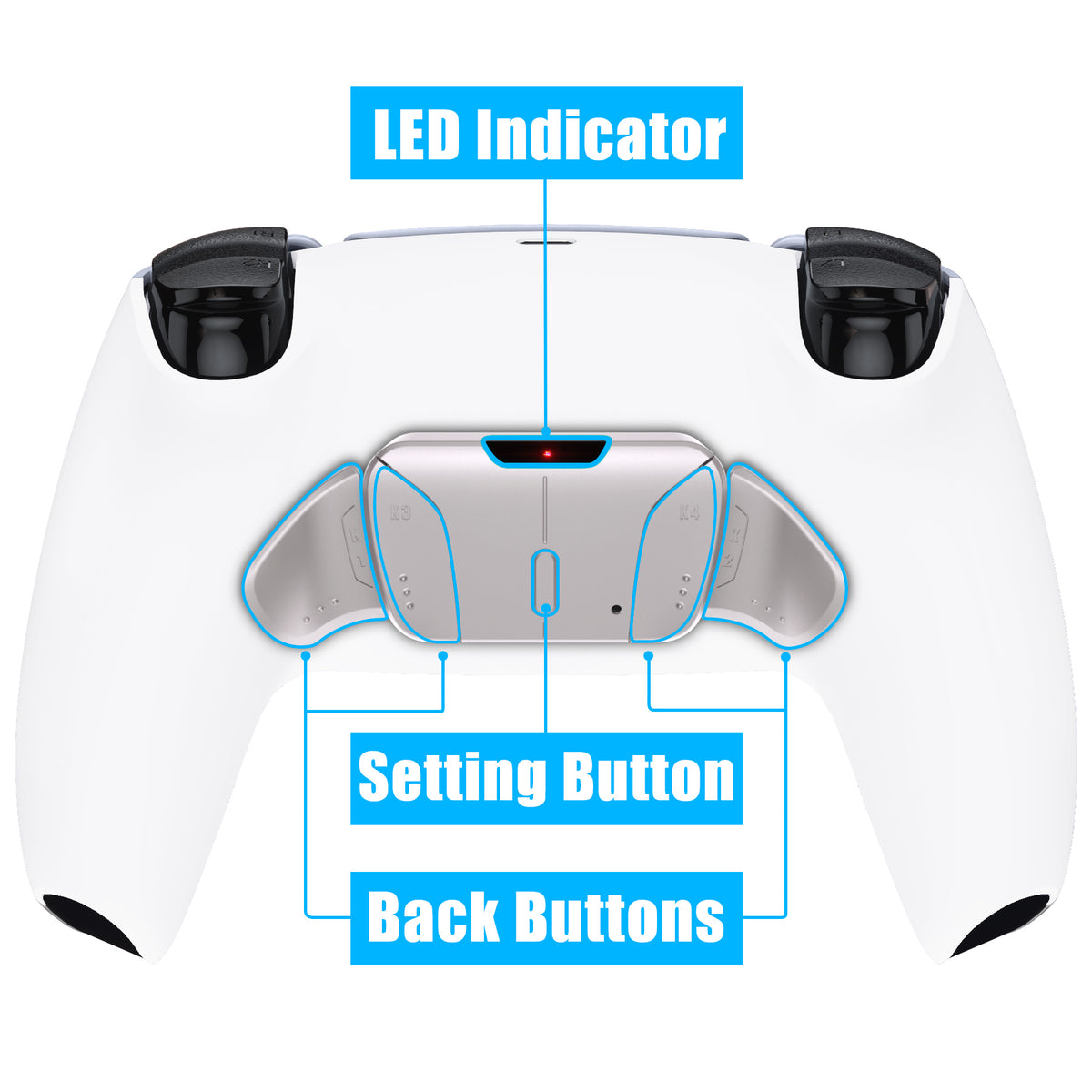 eXtremeRate Retail White Remappable Real Metal Buttons (RMB) Version RISE4 Remap Kit for PS5 Controller BDM 010 & BDM 020, Upgrade Board & Redesigned Back Shell & 4 Back Buttons for PS5 Controller - YPFJ7008