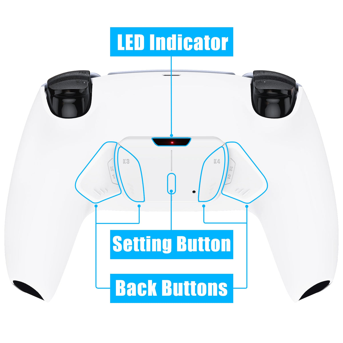 eXtremeRate Retail White Remappable RISE 4.0 Remap Kit for ps5 Controller BDM 010 & BDM 020, Upgrade Board & Redesigned Back Shell & 4 Back Buttons for ps5 Controller - Controller NOT Included - YPFP3006