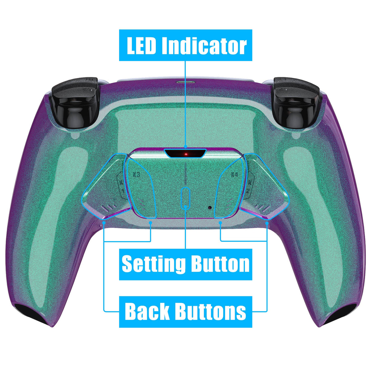 eXtremeRate Retail Chameleon Green Purple Remappable RISE 4.0 Remap Kit for ps5 Controller BDM 010 & BDM 020, Upgrade Board & Redesigned Back Shell & 4 Back Buttons for ps5 Controller - Controller NOT Included - YPFP3009
