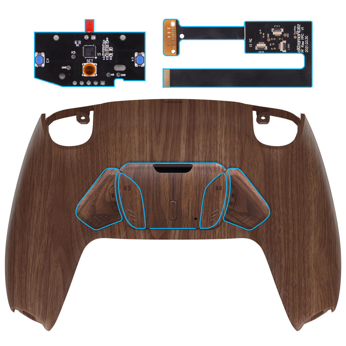 eXtremeRate Retail Wood Grain Pattern Remappable RISE 4.0 Remap Kit for PS5 Controller BDM 010 & BDM 020, Upgrade Board & Redesigned Back Shell & 4 Back Buttons for PS5 Controller - Controller NOT Included - YPFS2001