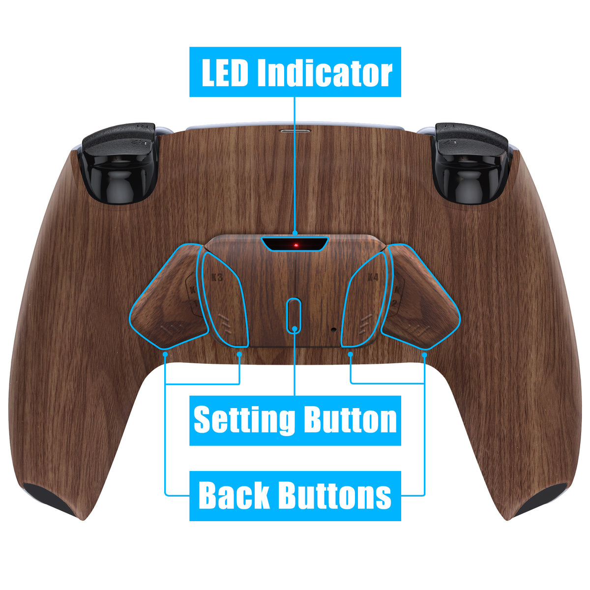 eXtremeRate Retail Wood Grain Pattern Remappable RISE 4.0 Remap Kit for PS5 Controller BDM 010 & BDM 020, Upgrade Board & Redesigned Back Shell & 4 Back Buttons for PS5 Controller - Controller NOT Included - YPFS2001